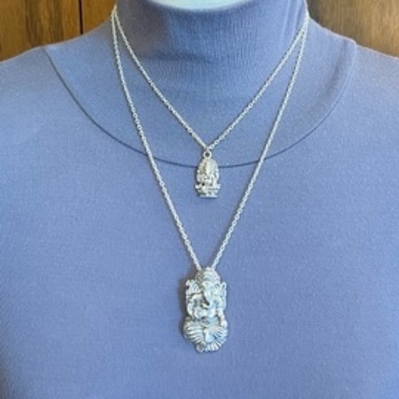 “Lucky Ganesh” Silver Hindu Elephant God Handmade 2-Layer Adjustable Necklace - Picture 6 of 16